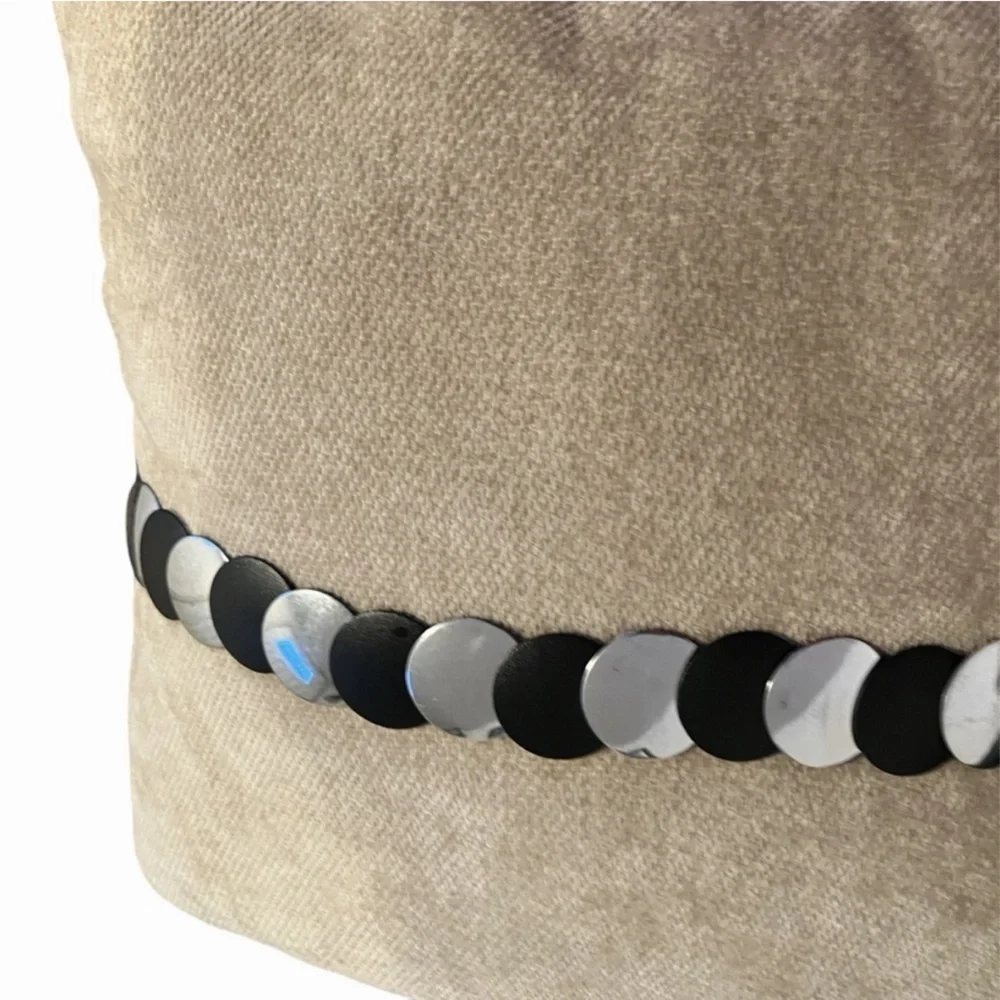 Vintage Black and Silver metal stretch Belt oversized with stretch